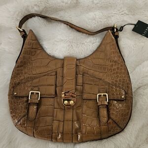 Ralph Lauren Leather Crocodile-Embossed Acadian Hobo Shoulder Bag NWT